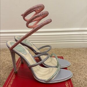 René Caovilla Crystal Spiral Heels Sandals Size 37 | Iconic Bridal Evening